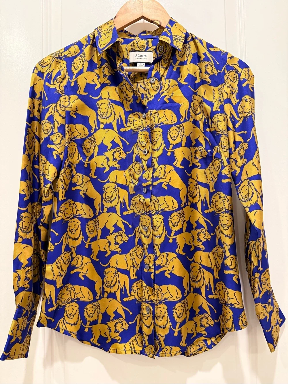 J. Crew Collection Silk Sleepy Lion Button Down Shirt